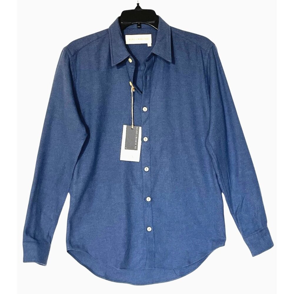 New Road to Nowhere Blue 100%Organic Cotton Flannel Long Sleeve Button Shirt
